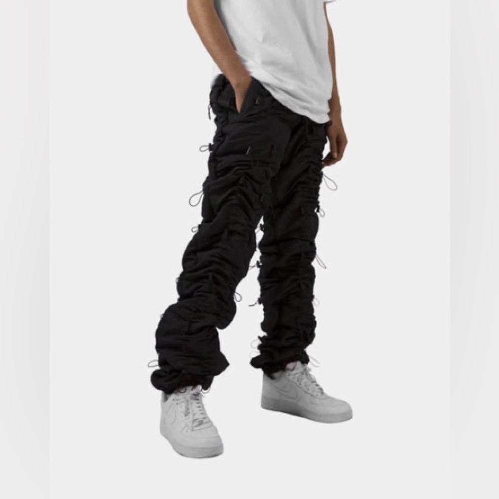 Mnml Men's Black drawstring Ruched bungee cord Pants medium